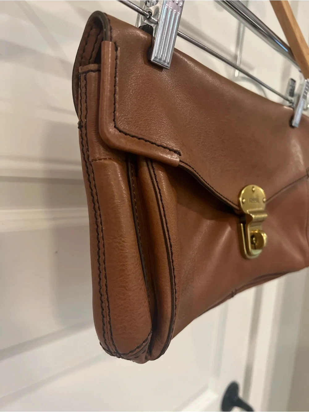 Vintage Fossil Brown Leather Envelope Clutch Handbag